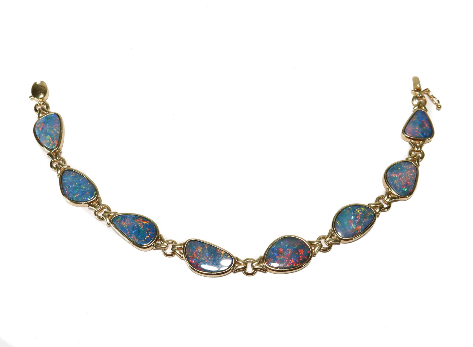 14k Yellow Gold Blue and Black Opal Bracelet (1 of 7)