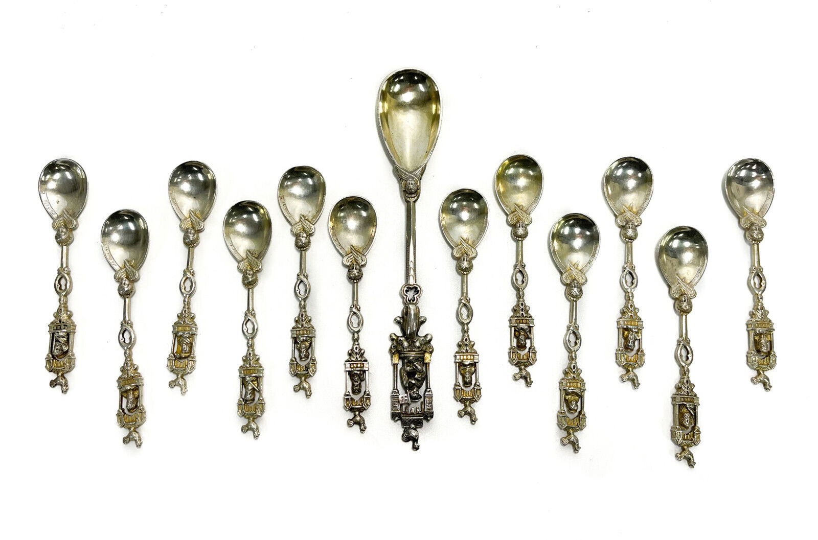 13 Dutch Silver Figural Apostle Berry or Ice Cream Flatware Set Spoons, 1847 (1 of 12)