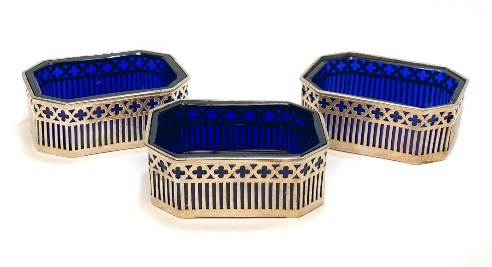 3 Howard & Co. Sterling Silver & Cobalt Blue Glass Insert Open Salt Cellars (1 of 5)