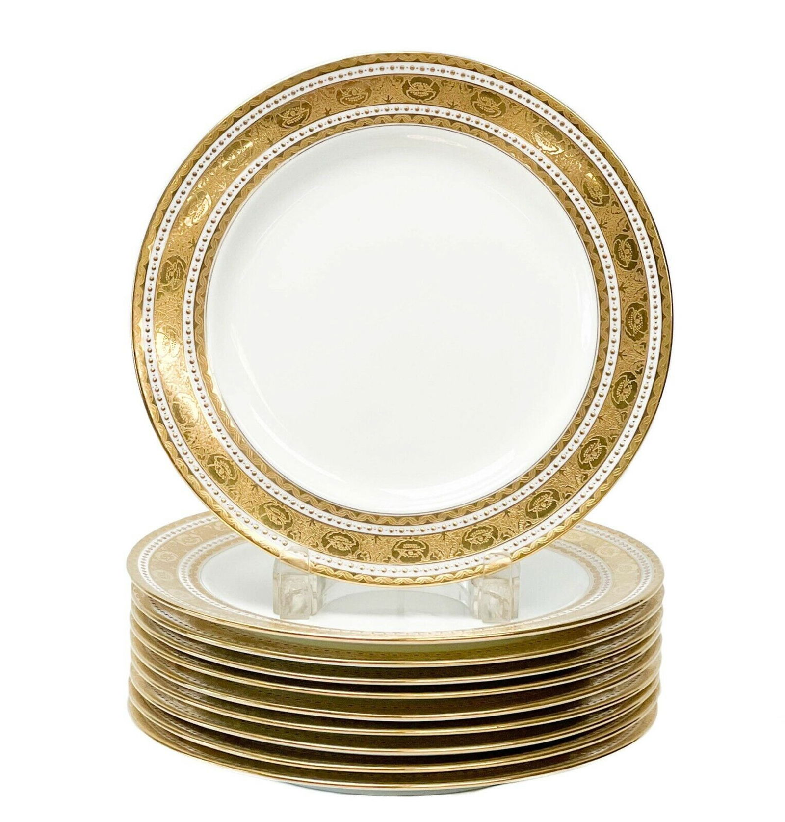 10 Minton England Gilt Porcelain 9 inch Plates in H1417, 1910 (1 of 8)