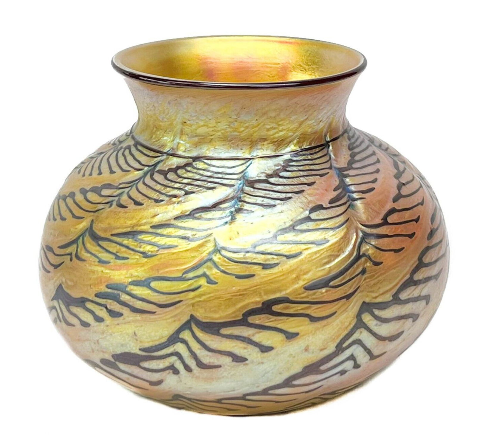 Lundberg Studios Iridescent Gold Favrile Indian Basket Art Glass Vase 092111 (1 of 6)