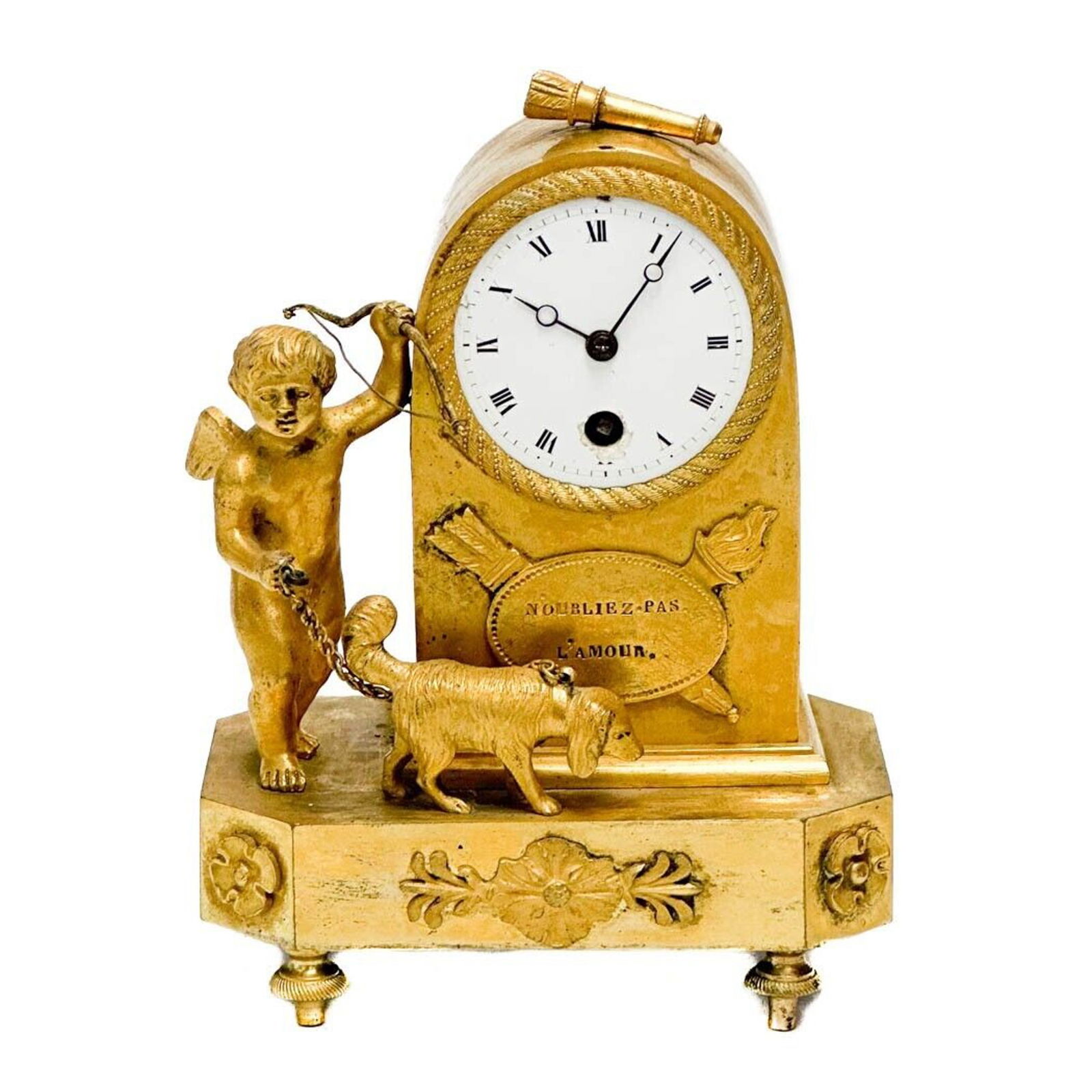 French Gilt Bronze Figural Mantel Clock Cherub with Dog 19th century (1 of 7)