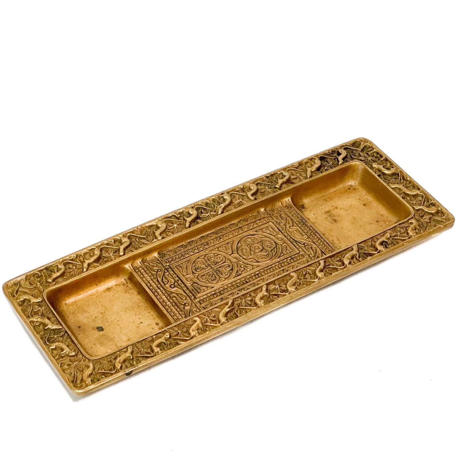 Tiffany Studios New York Gilt Bronze Venetian Ermine Desk Pen Tray #1642 (1 of 5)