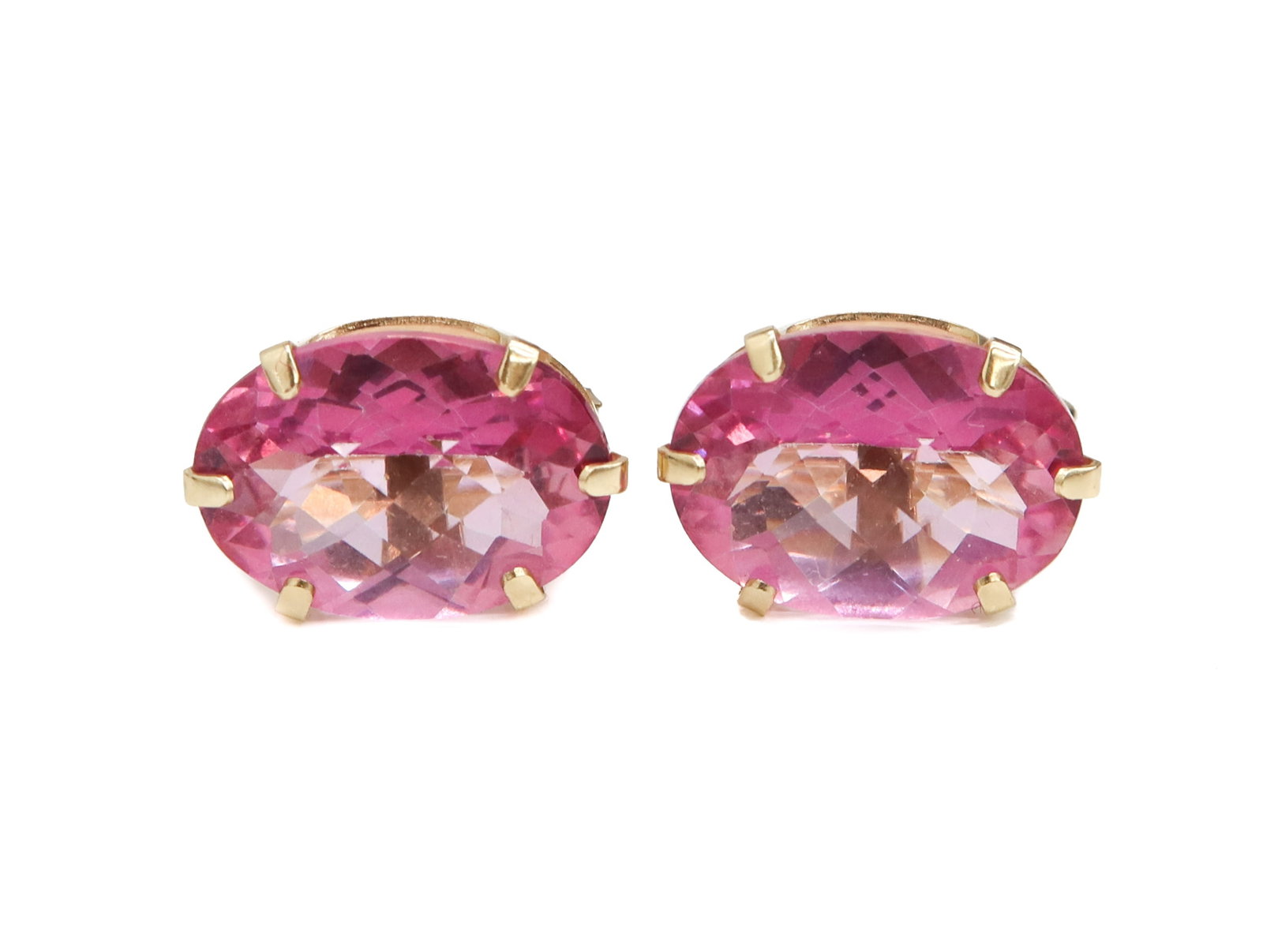 14k Yellow Gold Pink Topaz Earrings: 14k Yellow Gold Pink Topaz Earrings. Pink Topaz Earrings. Marked 14k to hook. Weight Approx., 4,10 grams Measures Approx., 0.5 inches x 0.25 inches Domestic Shipping: $25