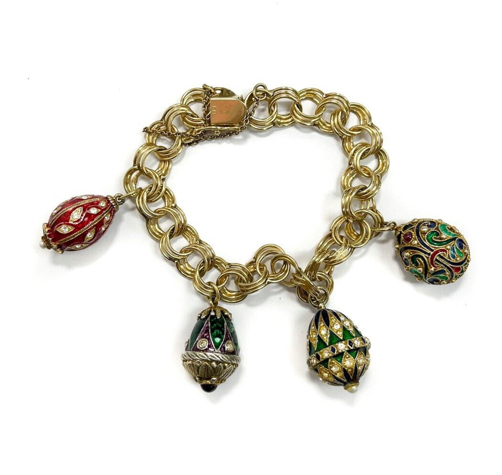 14k Yellow Gold Guilloche Enamel and Diamond Charm Bracelet (1 of 8)