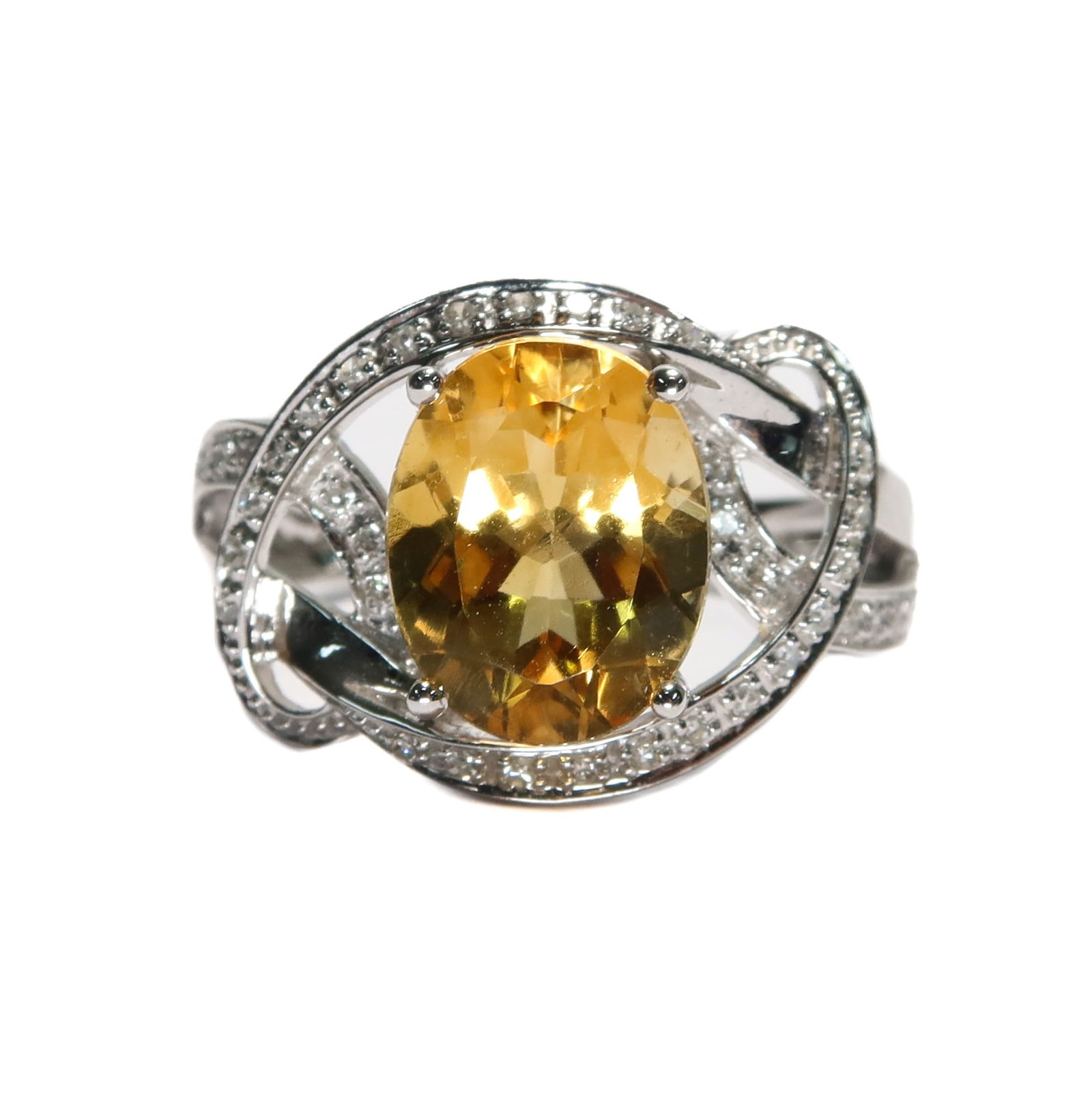 14k White Gold Citrine and Diamond Statement Ring, Size 6.5 (1 of 10)