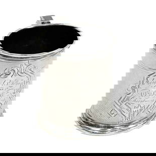 Gorham Coin Silver Handled Cup or Mug Engraved circa 1860: Gorham Coin Silver Cup or Mug, circa 1860. Engraved texture to the body, engraved dedication to the center dated Christmas 1864, framed by geometric decoration. Undersidewith Gorham silver marks,