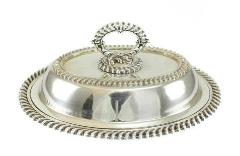 E.G. Webster & Sons American Silverplate Vegetable Serving Dish, c1860: c1860 E.G. Webster & Sons American Silverplate Vegetable Serving Dish. Gorgeous Hand Chased textured and lined rim and handle. Makers Mark on reverse. Weight 3.25 pounds. Measures Approx., 11