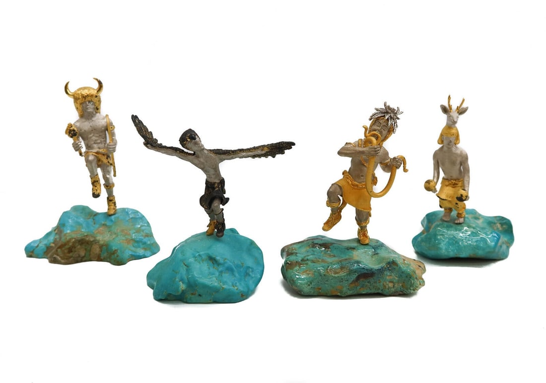 4 Mikael Redman Silver and Turquoise Native American Dancer Figurines, 20th C. (1 of 10)