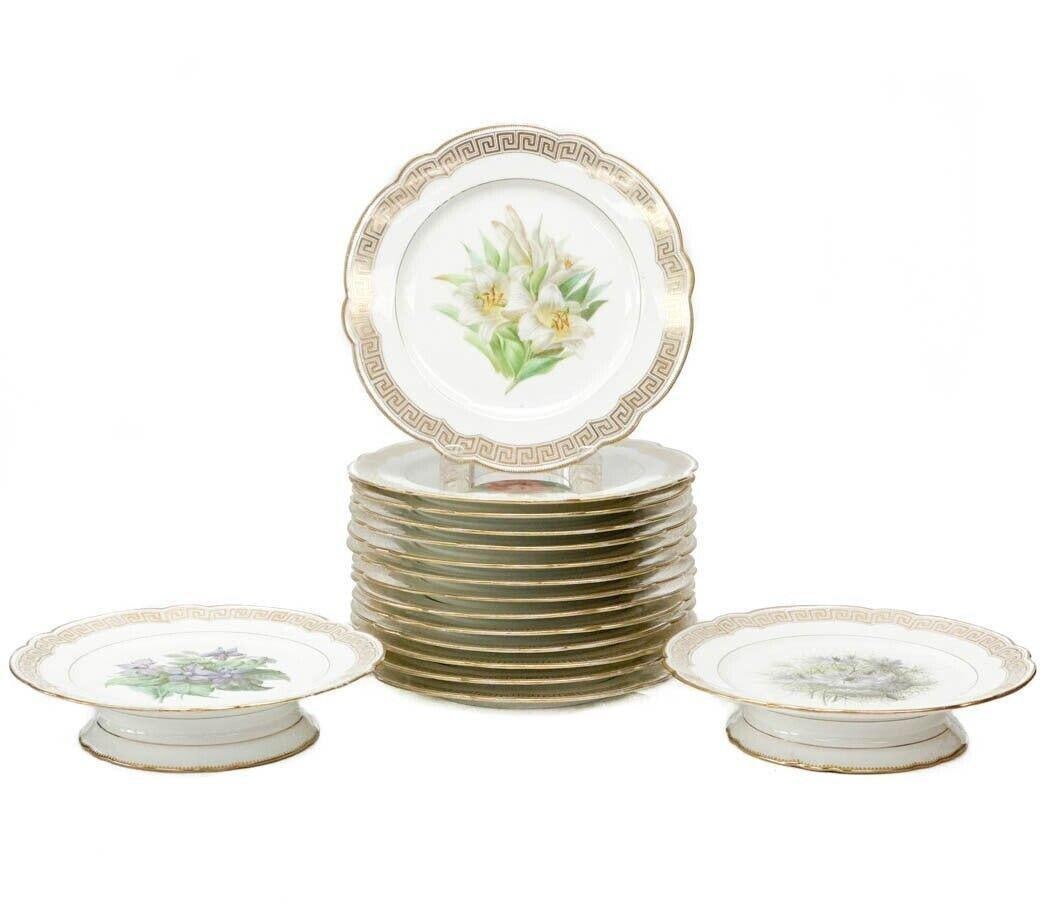 Charles Pillivuyt & Cie France Pair Compotes & 14 Dessert Plates Service Florals (1 of 11)