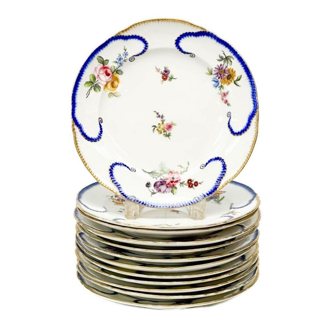 12 Sevres Hand Painted Feuille de Choux Soft Paste Porcelain Plates 1760-1777 (1 of 7)