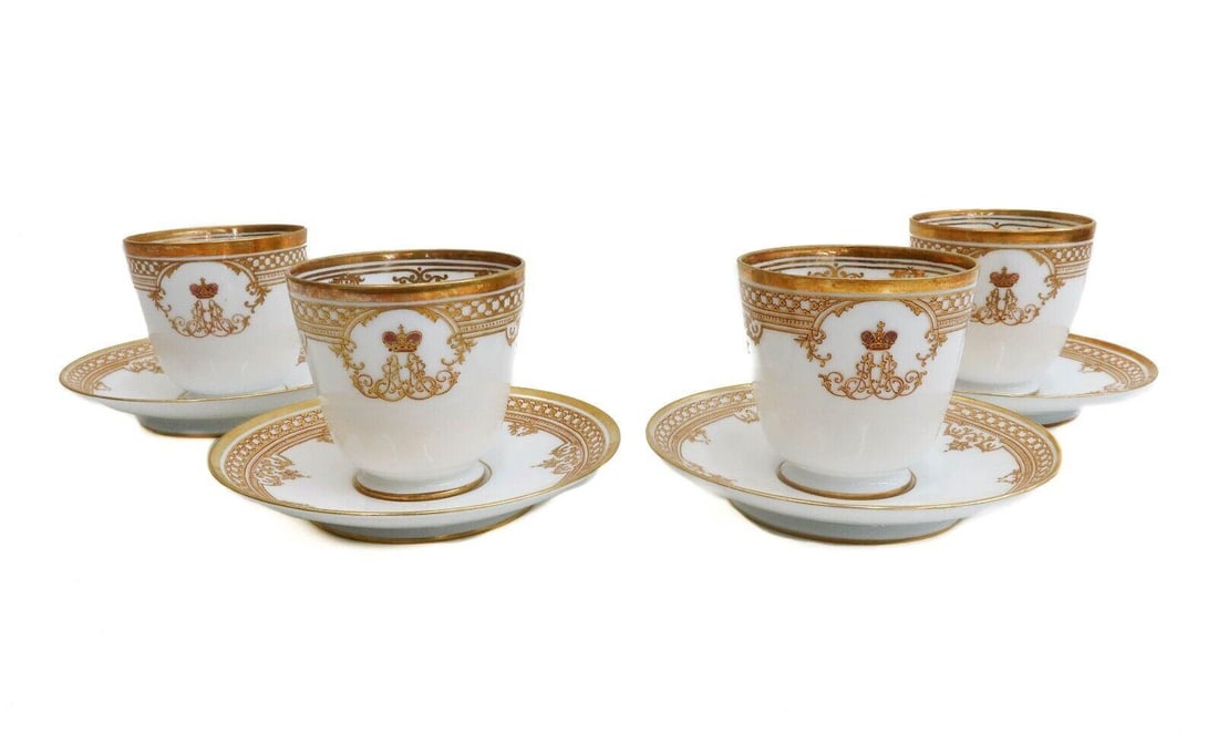 4 Russian Grand Duke Alexander Alexandrovich Imperial Porcelain Cup and Saucers (1 of 8)