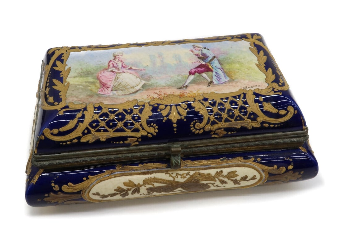 Sevres France Hand Painted Cobalt Blue Porcelain Covered Box, circa 1900. (1 of 10)
