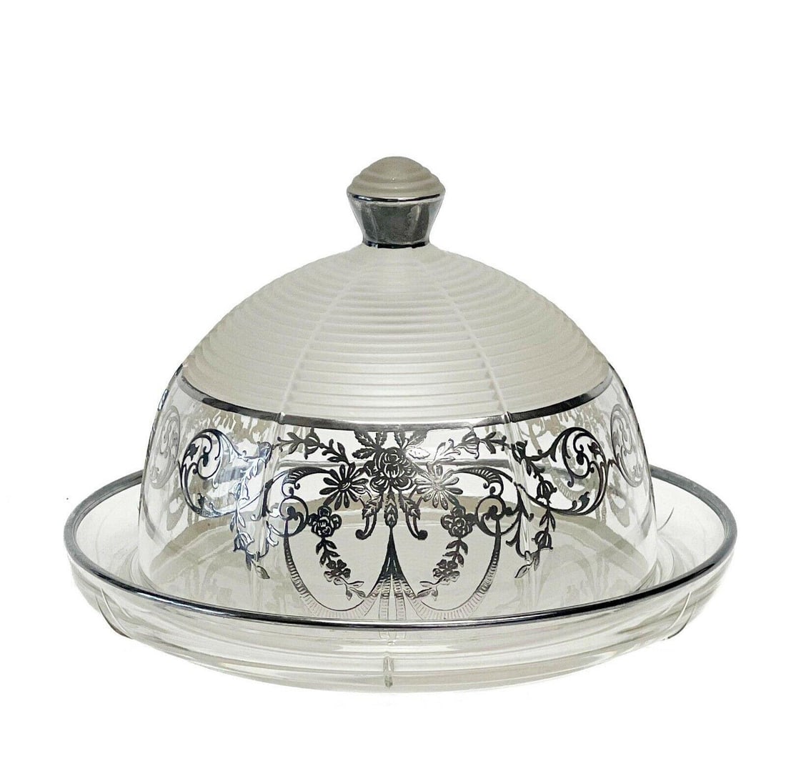 American Sterling Silver Overlay Glass Butter Dome Dish (1 of 6)