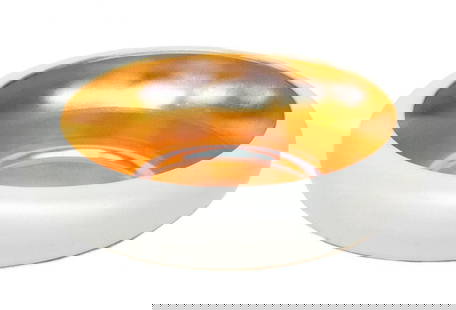 Steuben Calcite & Gold Aurene Iridescent Art Glass Bowl circa 1950: Steuben Aurene art glass bowl, circa 1950. Iridescent gold to the interior, white calcite exterior. Weight Approx., 1.5 lbs Measures Approx., 8 inches diameter x 2 inches Domestic Shipping: $50