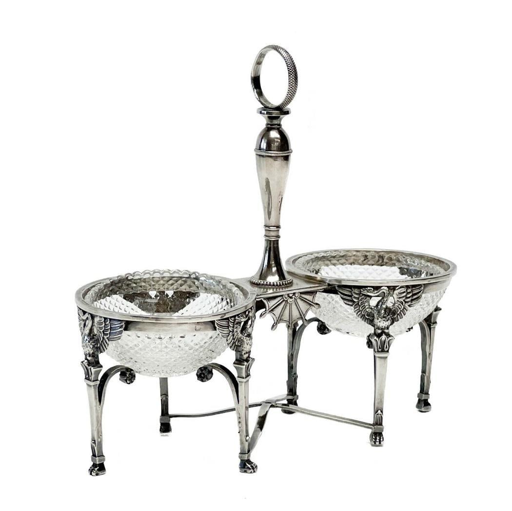 Jean-Baptiste Huguet French Silver and Glass Double Open Salt Stand c. 1800 (1 of 9)