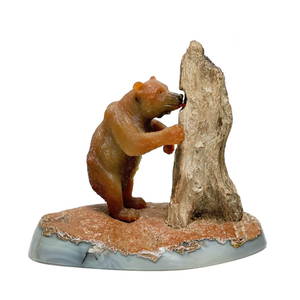 Idar Oberstein Carved Stone Bear Agate & Petrified Wood c.1970