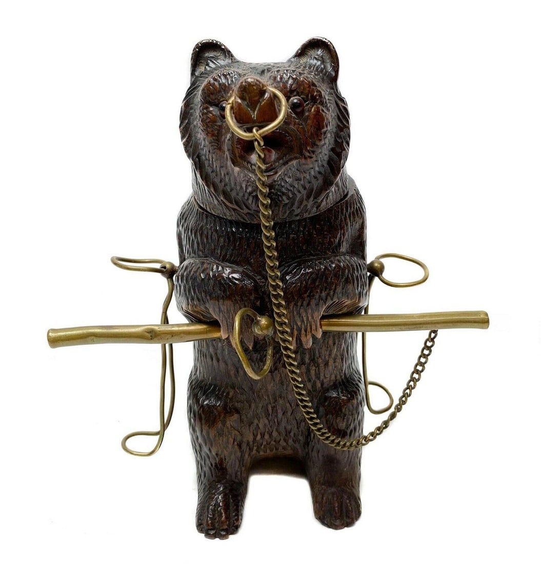 Hand Carved Figural Bear Tobacco and Pipe Stand c1900 (1 of 3)