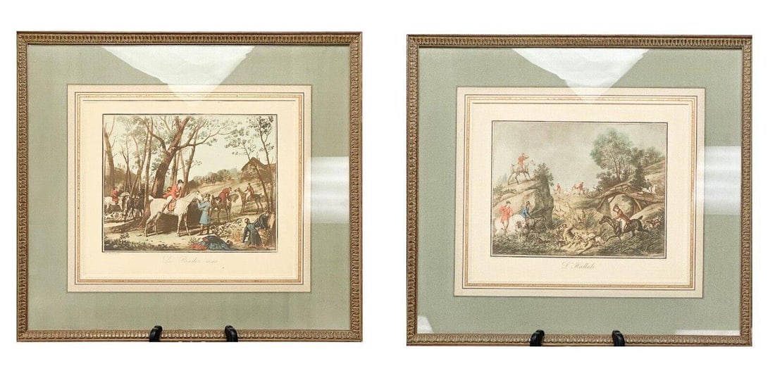 Pair Carle Vernet French Hunting Lithographs Framed L'Hallali / Le Rendez-Vous (1 of 11)