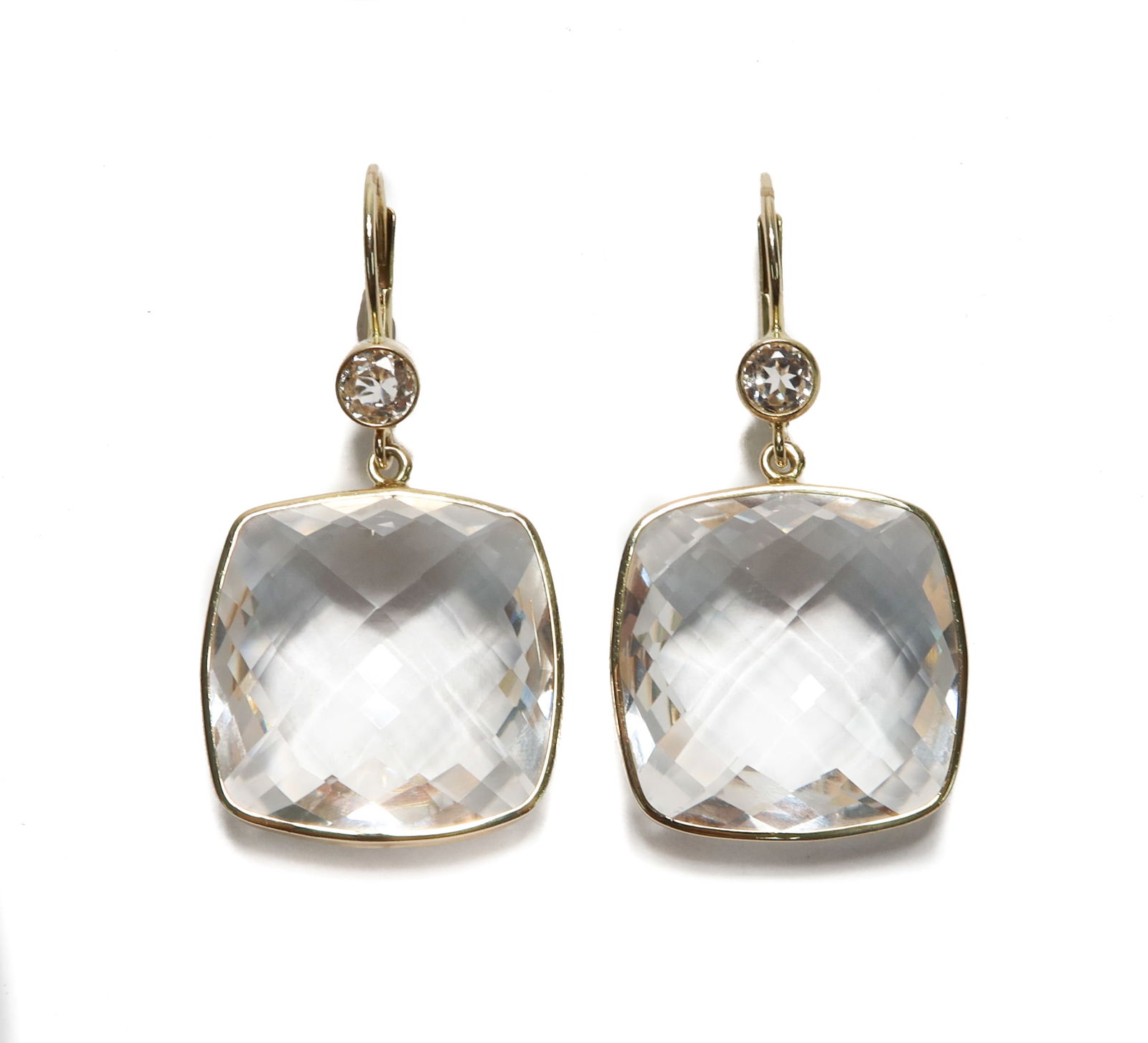 14k Yellow Gold White Topaz and Clear Quartz Drop Earrings (1 of 7)