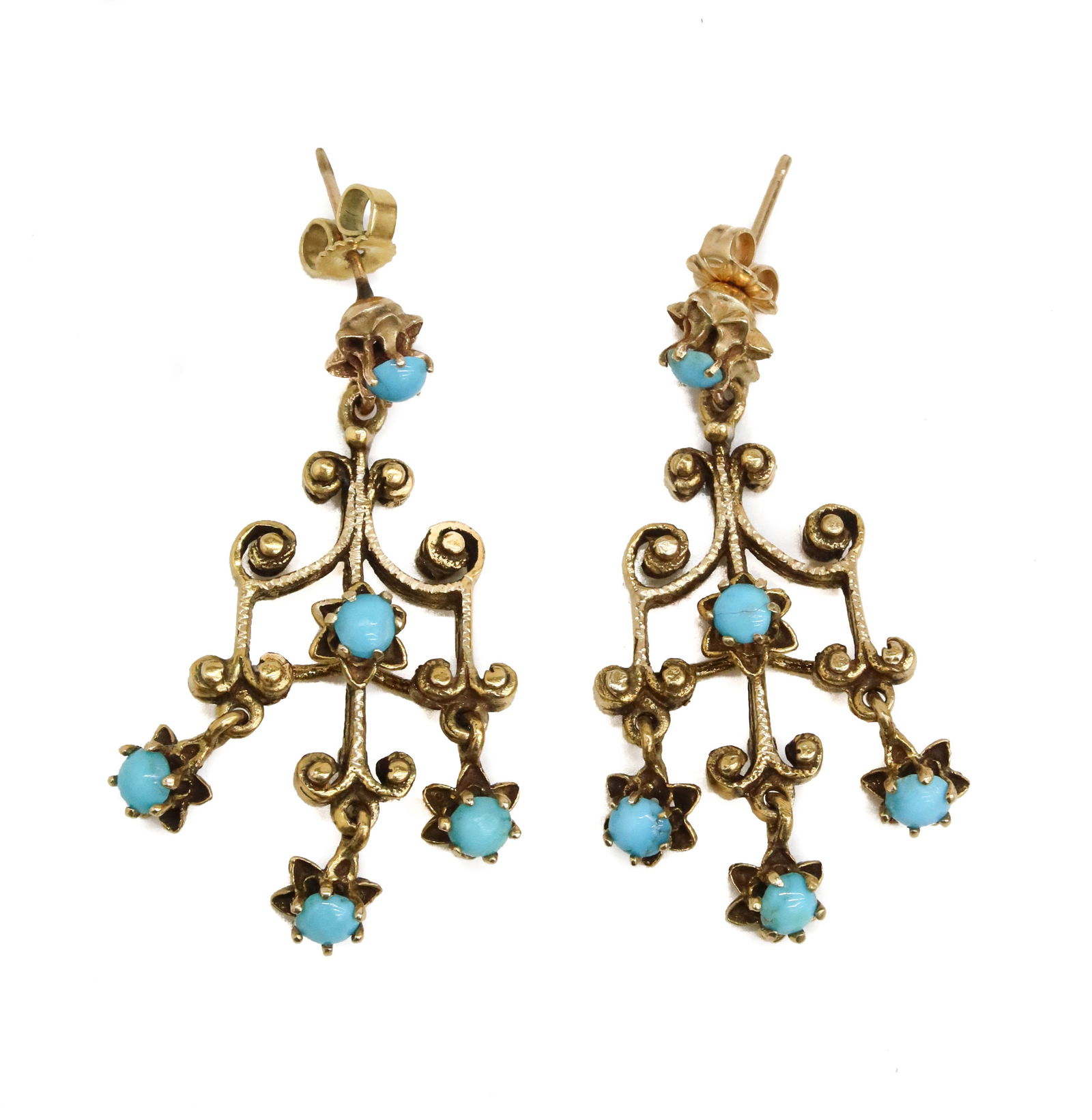 14k  Yellow Gold and Blue Turquoise Pear Drop Earrings (1 of 6)