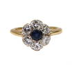 14k Yellow Gold Sapphire and Diamond Flower Ring, Size 4