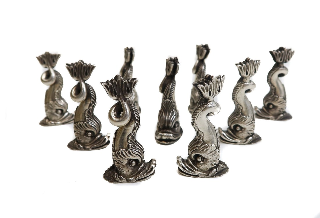 9 Maison Odiot Paris France 800 Silver Dolphin Place Card Holders, 19th C (1 of 7)