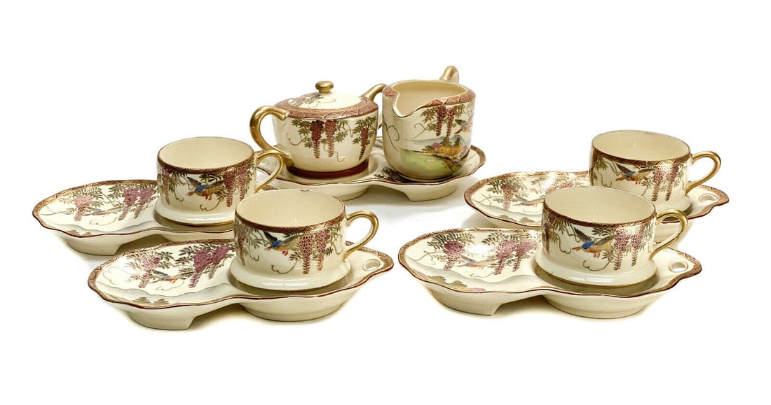 Japanese Satsuma Porcelain Tea Service for 4 Wisteria and Birds (1 of 7)