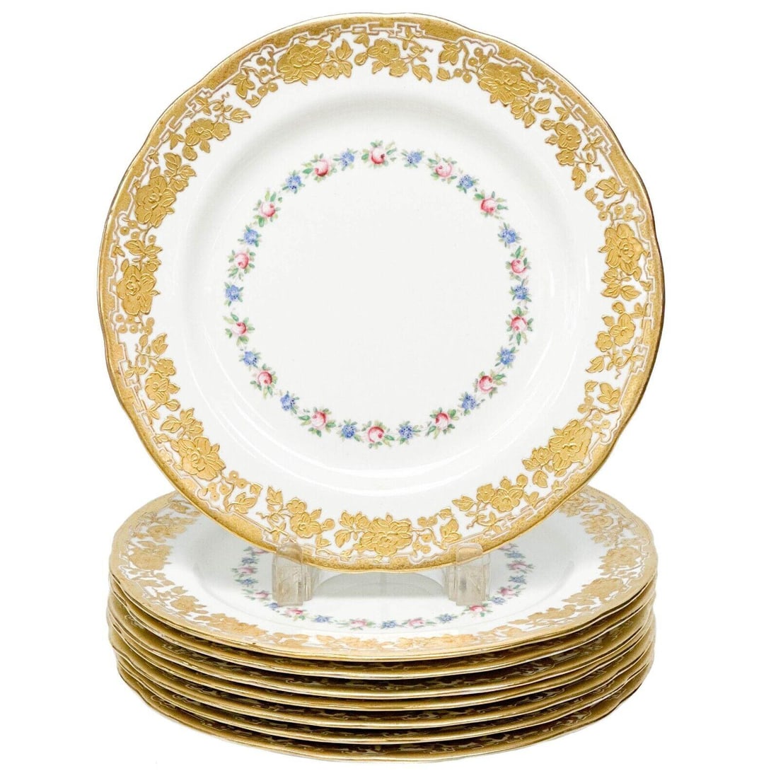 8 H & Co. England Ovington Bros Hand Painted Porcelain Dinner Plates c. 1900 (1 of 6)