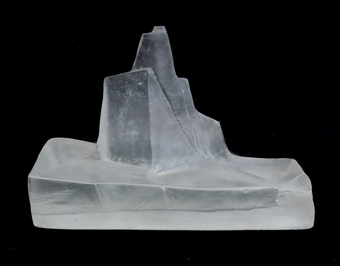 Daum Pate De Vere Abstract Glacier Iceberg Sculpture, Signed: Daum Pate De Vere abstract glacier iceberg sculpture. Subtle black veining, more visible towards the top. Marked "Daum" to edge. Weight Approx., 15 lb Measures Approx.,16 inches x 6.25 inches x 11 inc