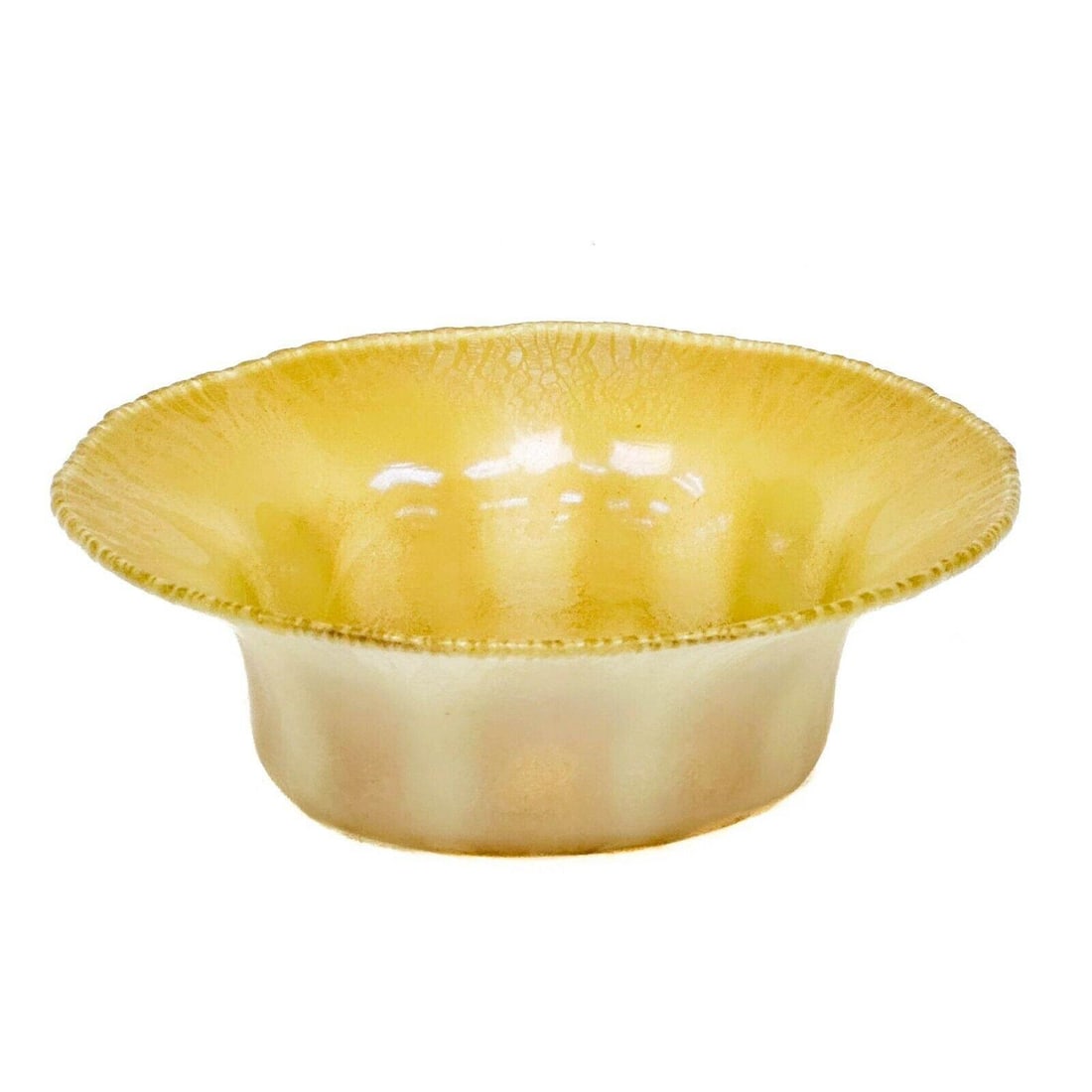LCT Tiffany Favrile Ruffled Art Glass Bowl Gold Crackle Finish c. 1900 (1 of 7)