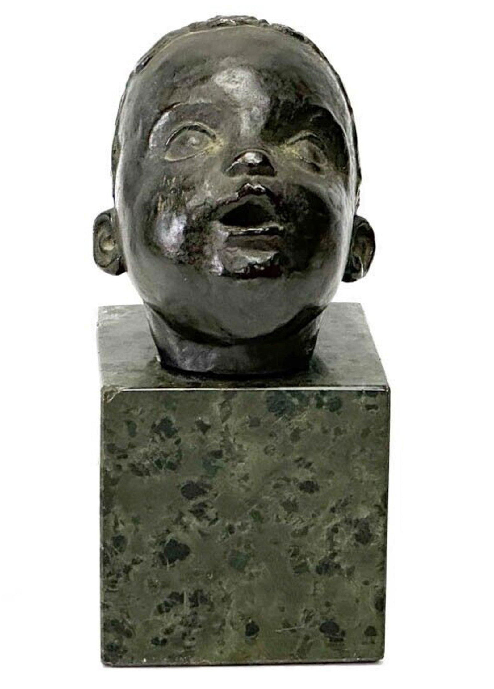 Greco Roman Bronze Sculpture Infant Head Marble Base late 19th early 20th cen (1 of 7)