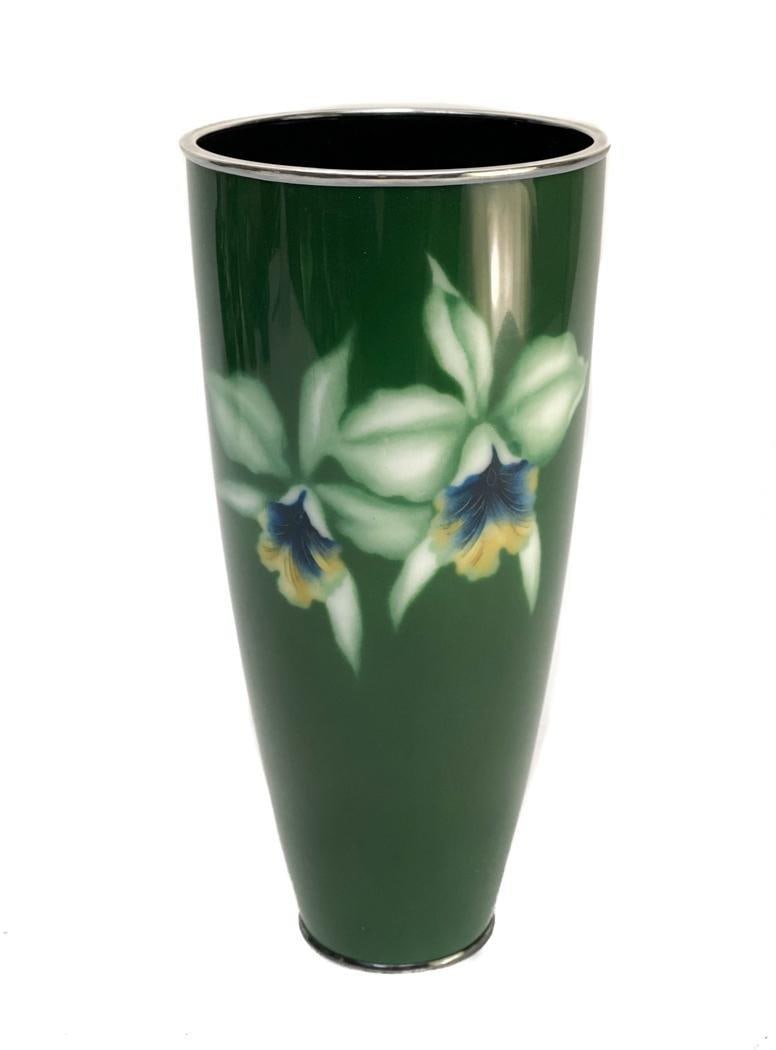 Japanese Cloisonne Enamel Green Vase, Meiji Period (1 of 8)