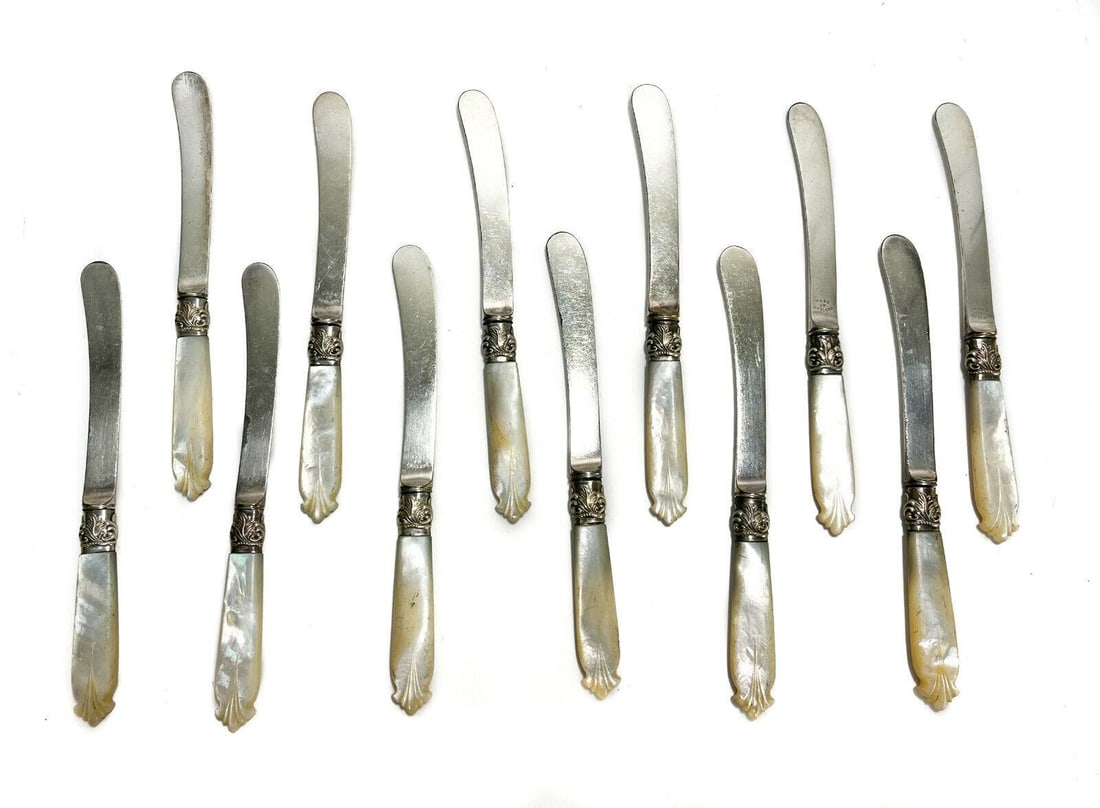 12 English Silverplate and Mother of Pearl Butter Knives, circa 1900 (1 of 5)