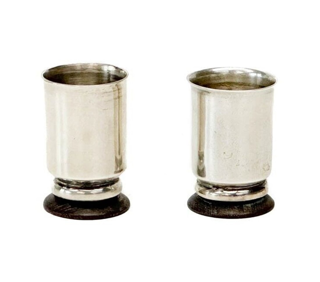Pair William Spratling Mexico Sterling Silver Shot Glasses Wood Bases (1 of 4)