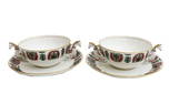 Pair Kornilov Bros Russian Porcelain Bouillon Bowls and Underplates, circa 1910