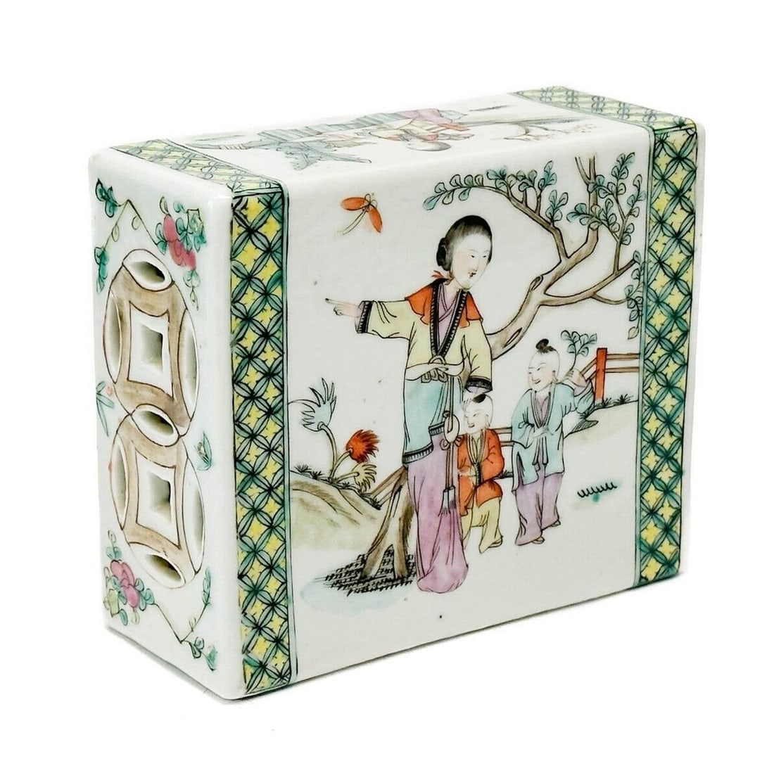 Chinese Hand Painted Reticulated Porcelain Incense Holder or Planter (1 of 6)