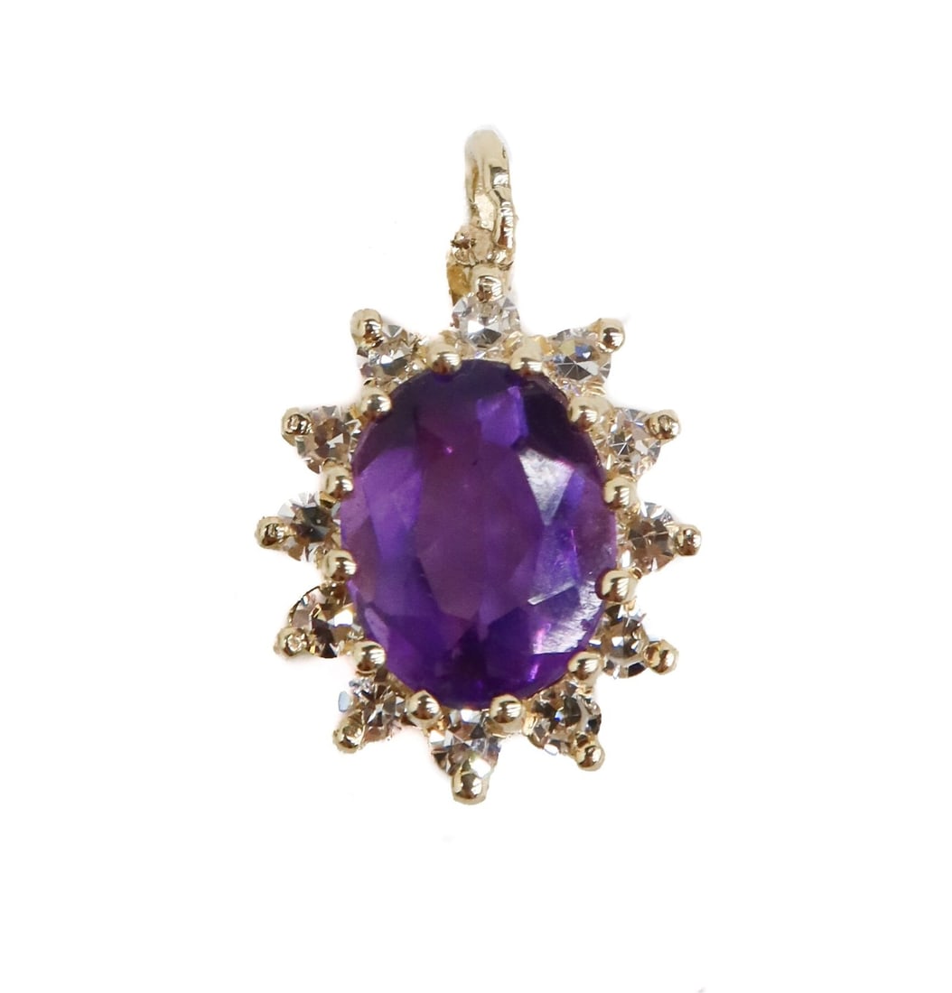 14k Yellow Gold Amethyst and Diamond Necklace Pendant (1 of 6)