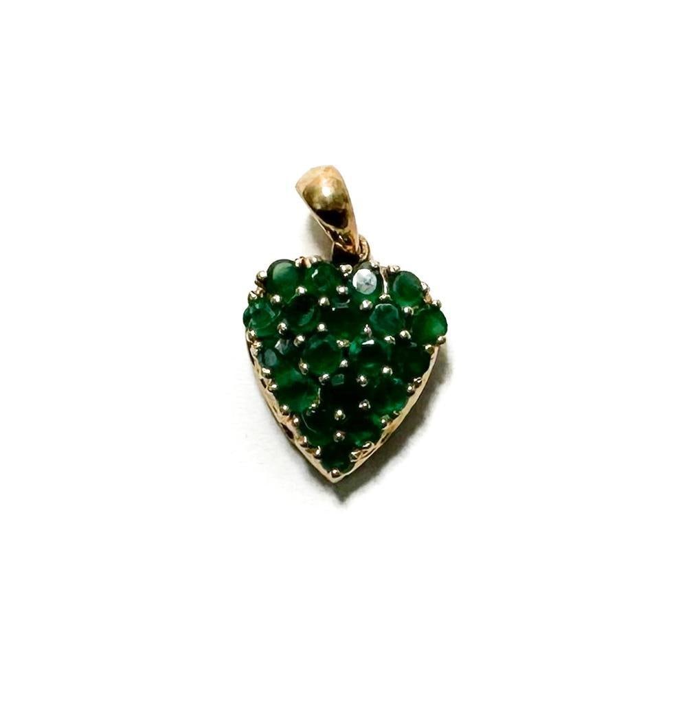 14k Yellow Gold and Emerald Heart Necklace Pendant (1 of 5)