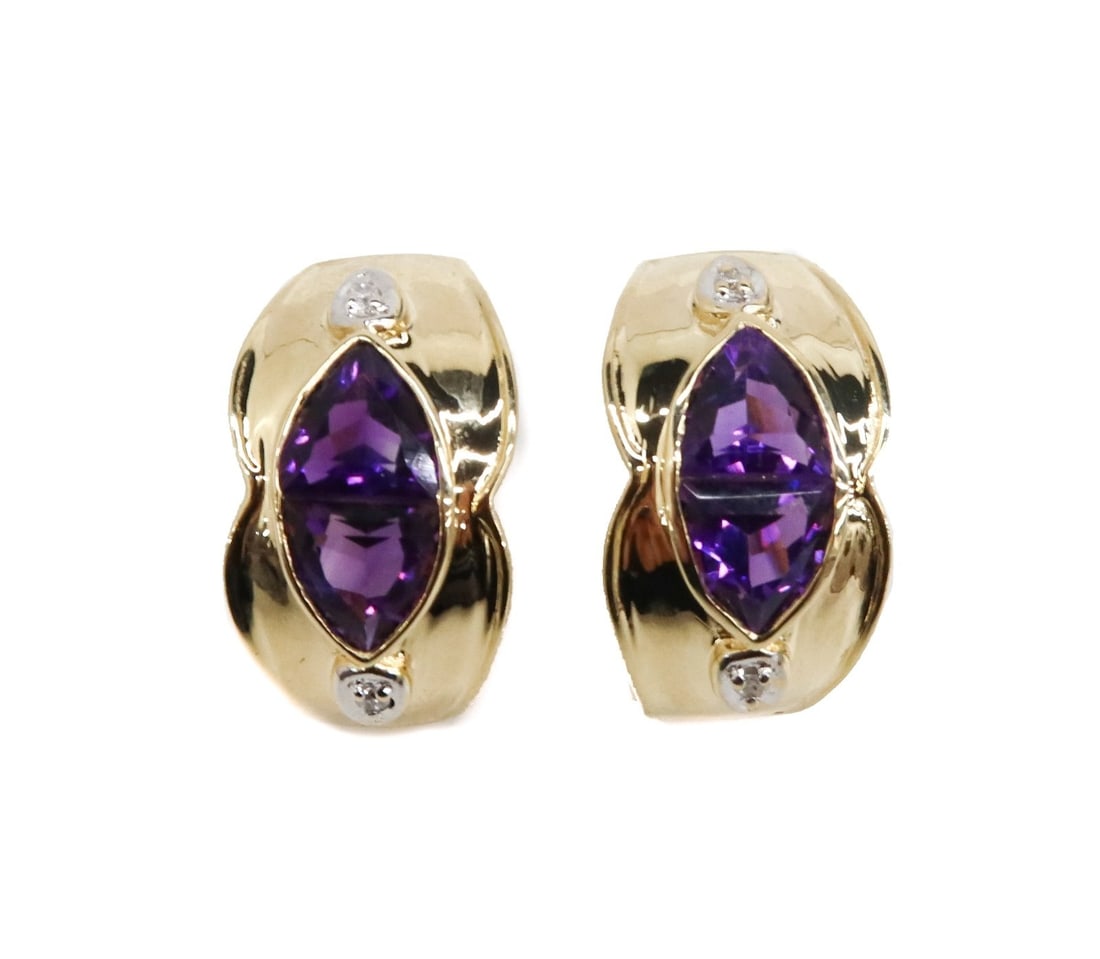 14k Yellow Gold Amethyst and diamond Earrings (1 of 6)