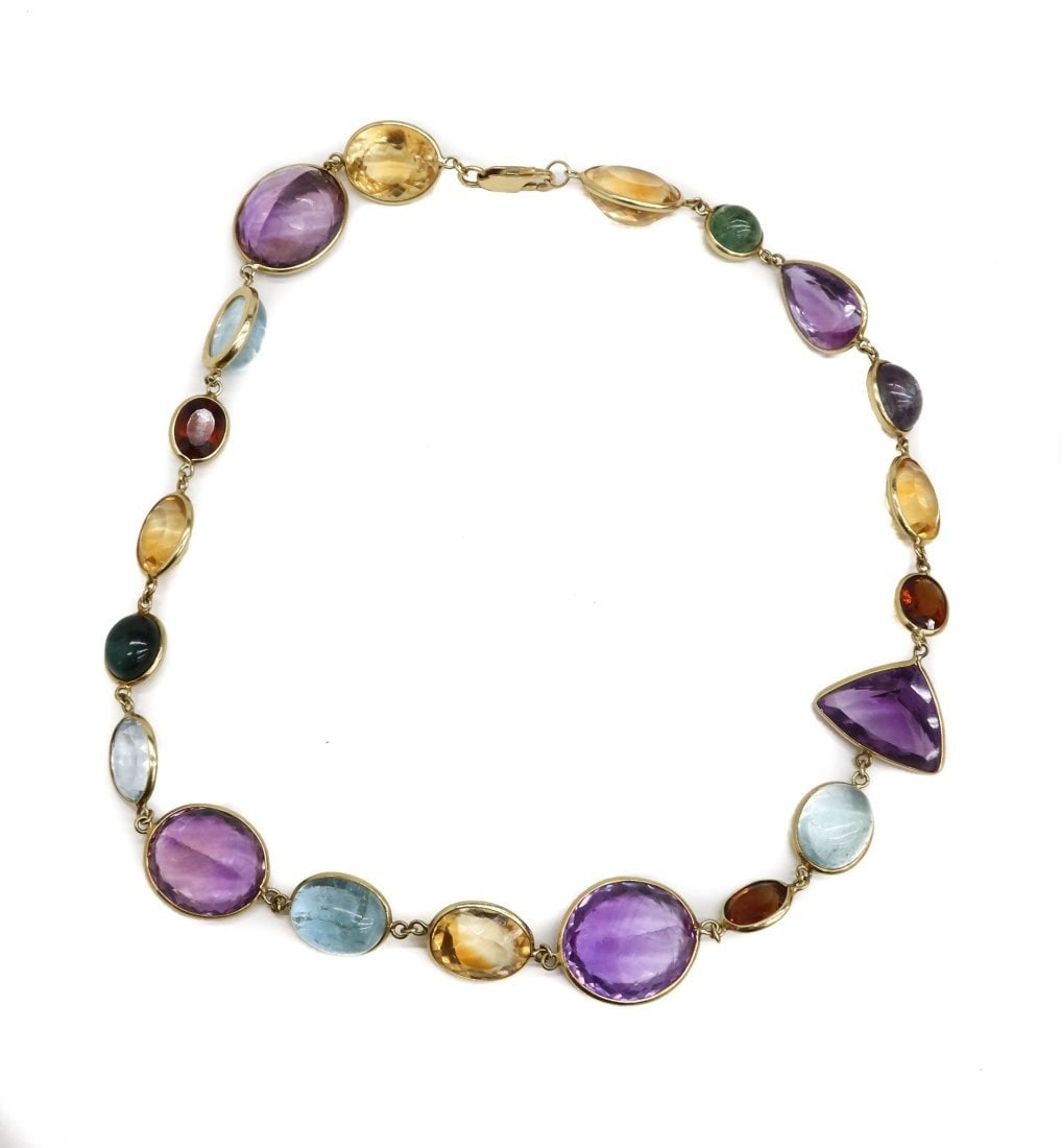 18k Yellow Gold Multi-Gem Encrusted Necklace (1 of 7)