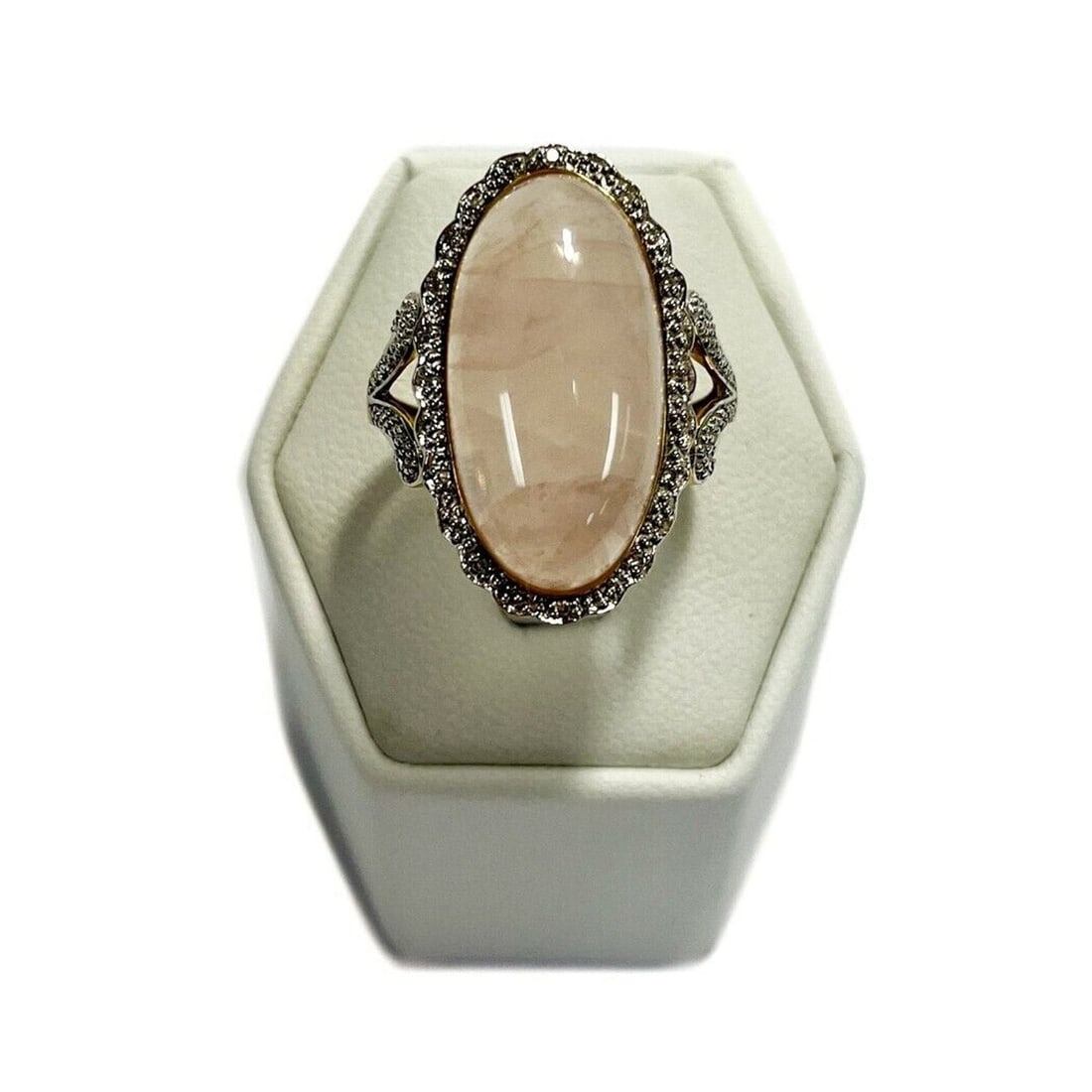 14k Yellow Gold Oval Cut Rose Quartz and Diamond Ring, Size 9 (1 of 9)
