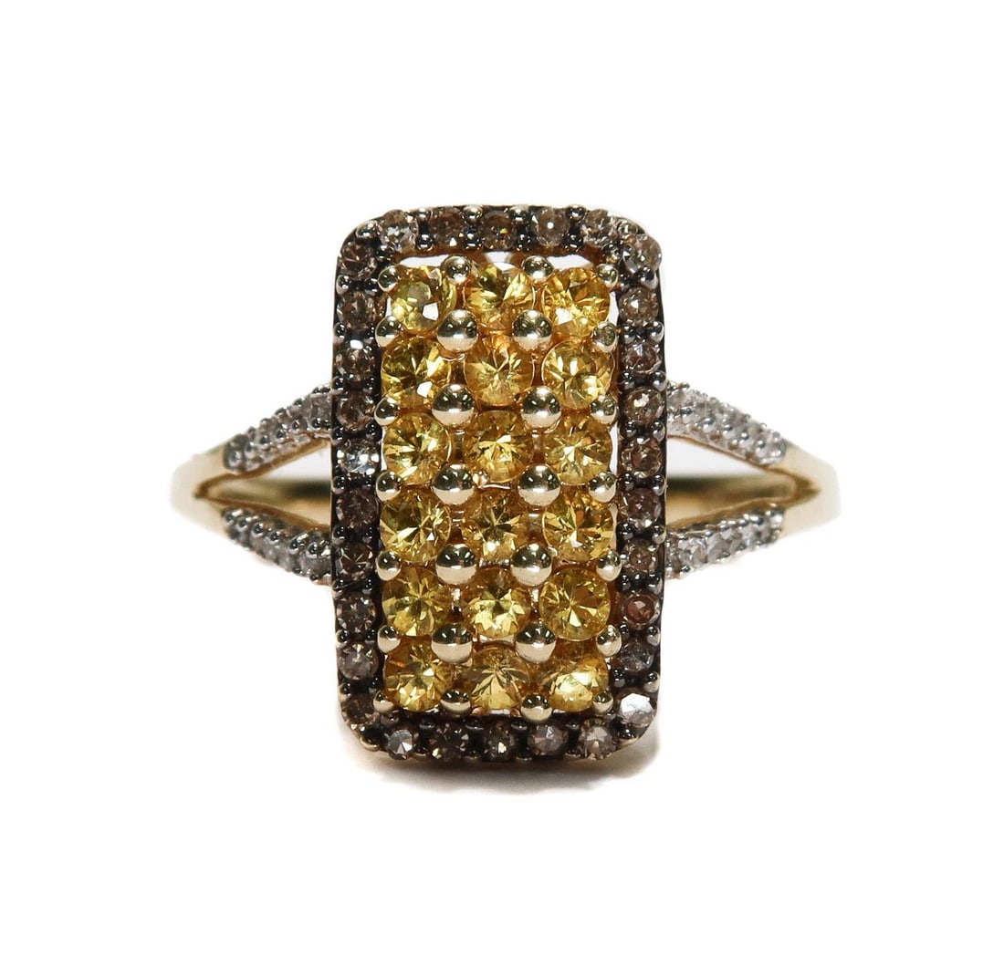 14k Yellow Gold Citrine and Diamond Cluster Ring, Size 7 (1 of 7)
