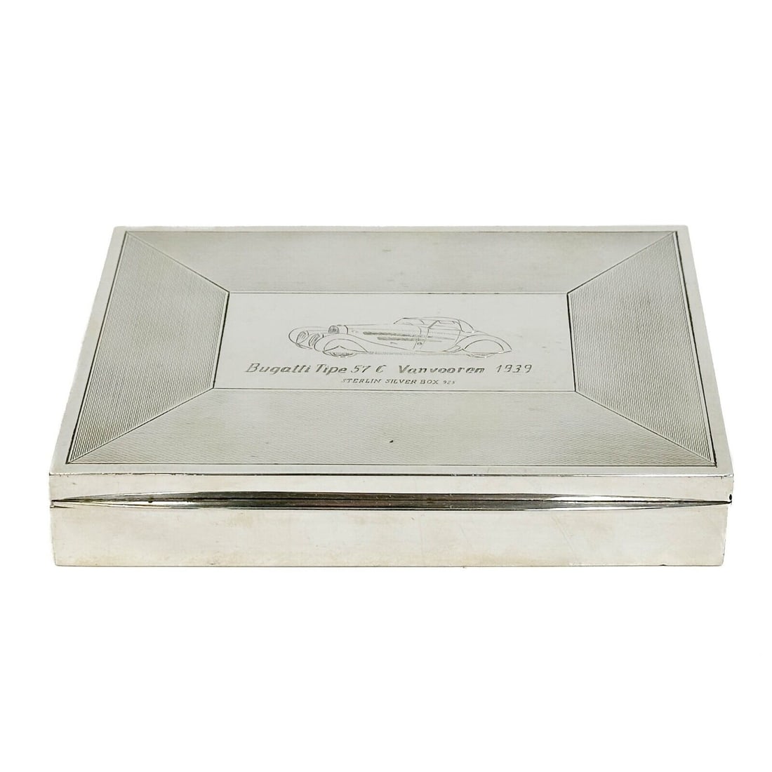 Mid Century Sterling Silver Cigar or Cigarette Box Bugatti 57 C (1 of 6)
