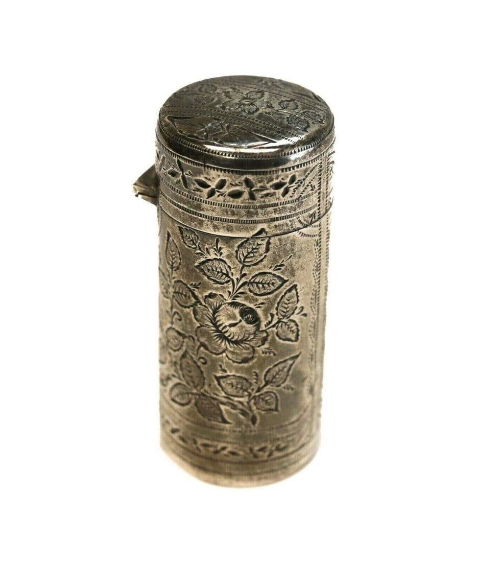 George Bedingham London Etched Floral Sterling Silver Perfume Bottle, 1925 (1 of 3)