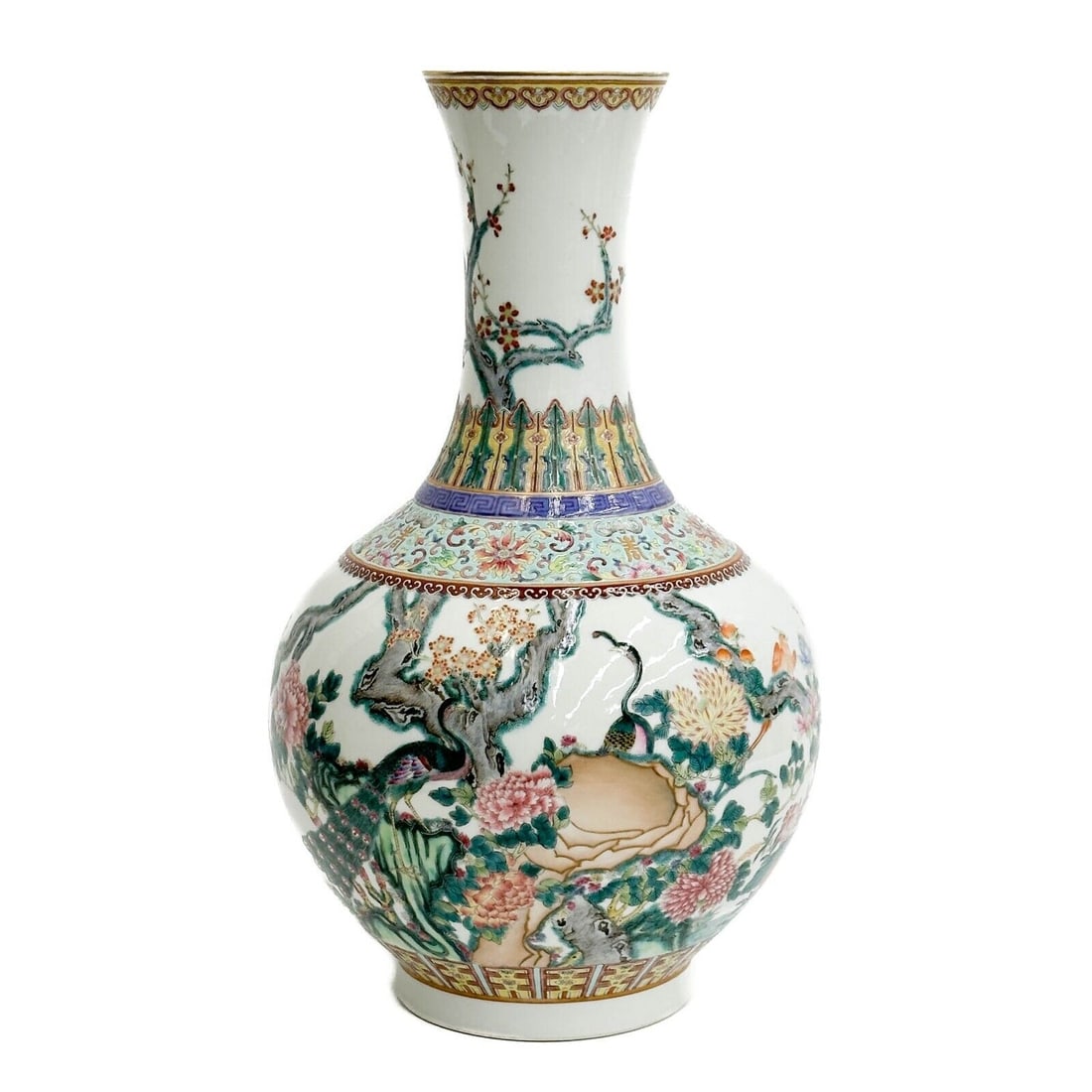 Chinese Enamelled Porcelain Vase Peacocks and Insects Early 20th century (1 of 10)