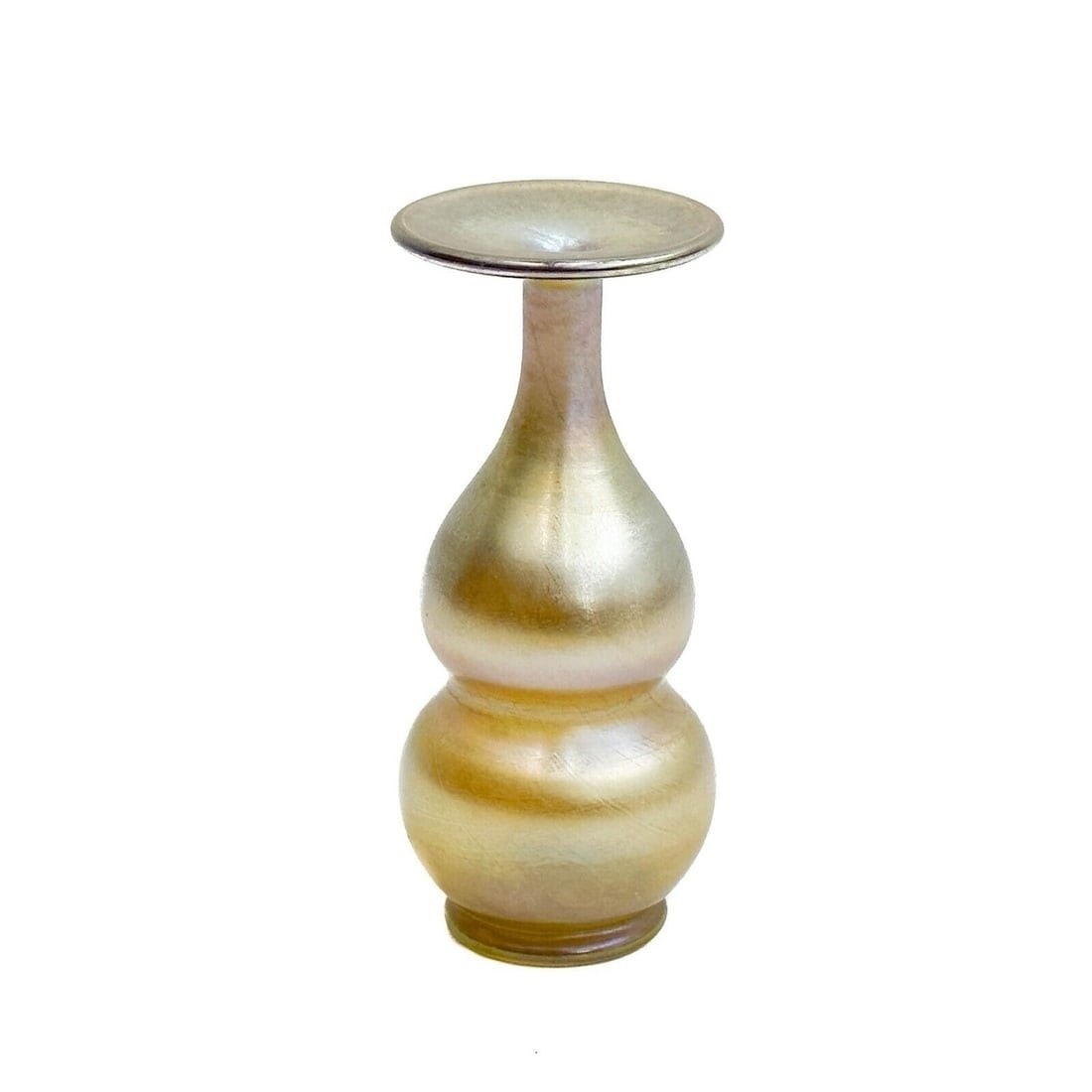 LCT Tiffany Favrile Art Glass Miniature Double Gourd Vase Iridescent Gold c.1900 (1 of 4)