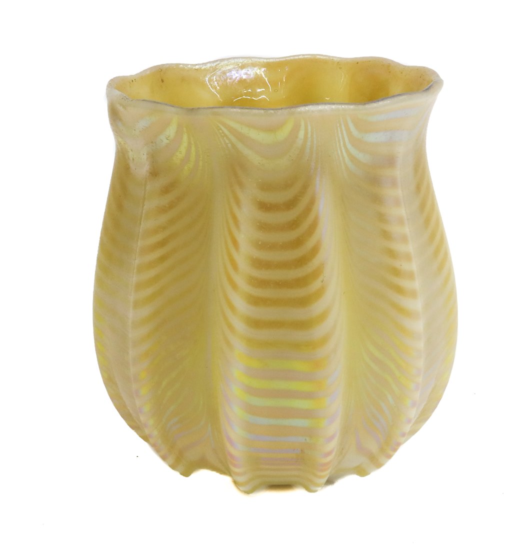Gold Favrile Art Glass Pulled Feather Lobed Vase (1 of 7)