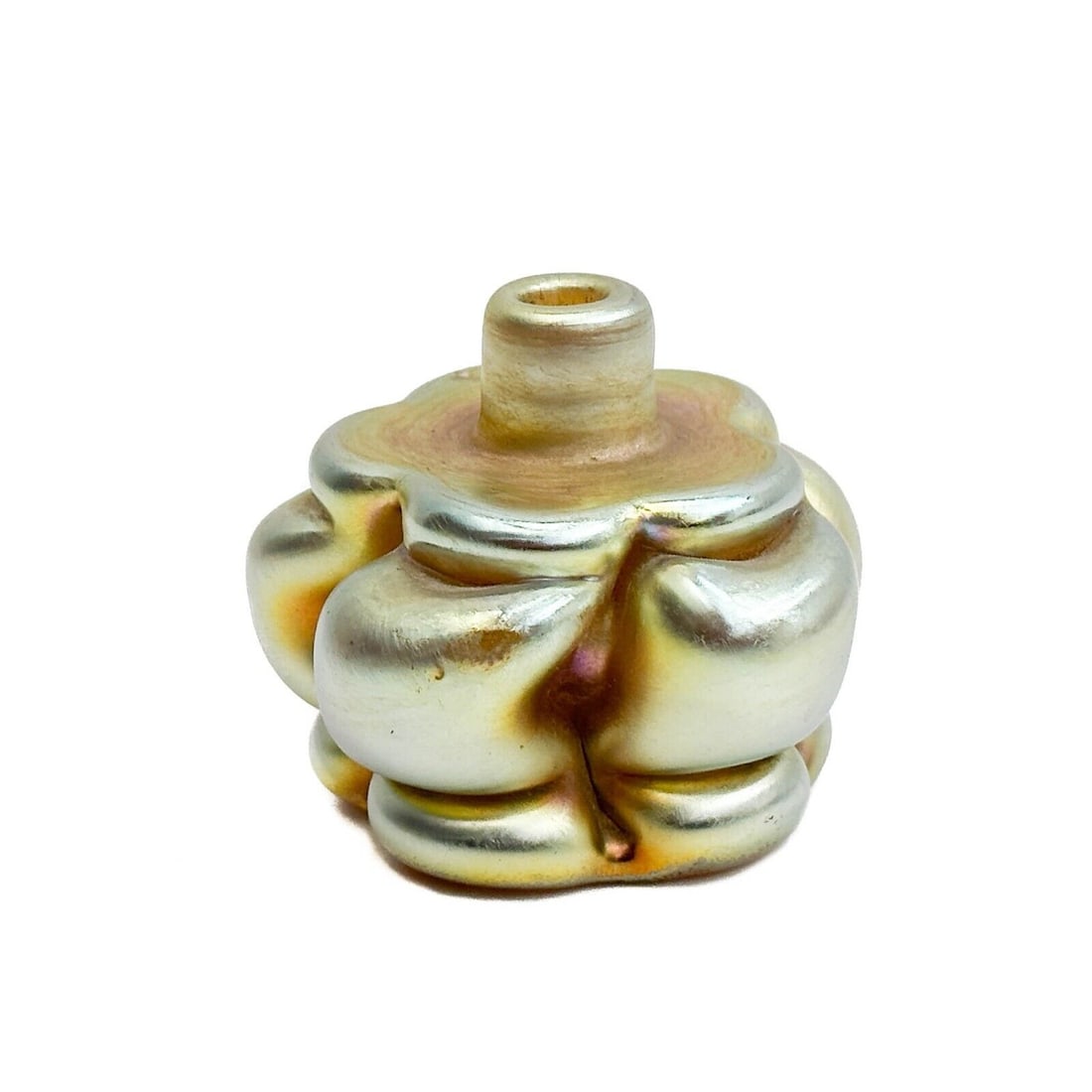 LCT Tiffany Favrile Art Glass Miniature Vase Lobed Pillow Form Iridescent c.1900 (1 of 5)