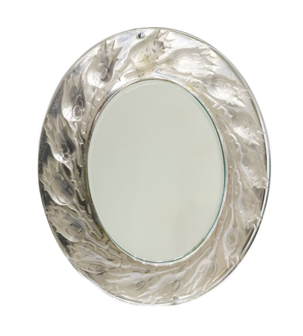 Vintage Lalique France Frosted Art Glass Silvered Metal Boutons de Roses Mirror (1 of 8)